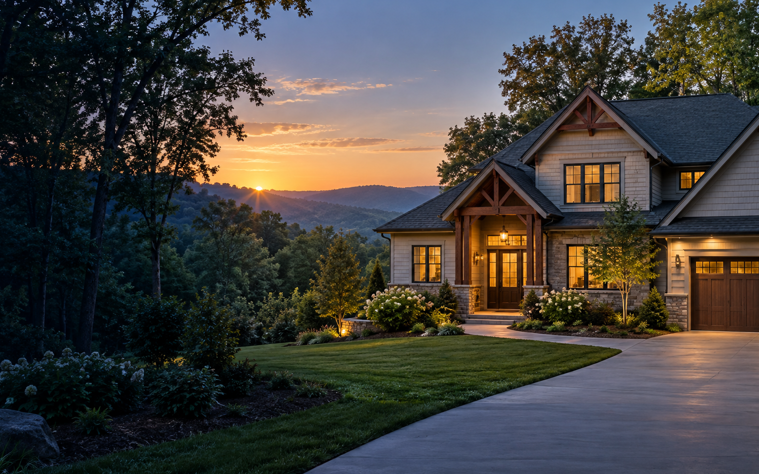Illustrative home in a wooded North Georgia-style setting
